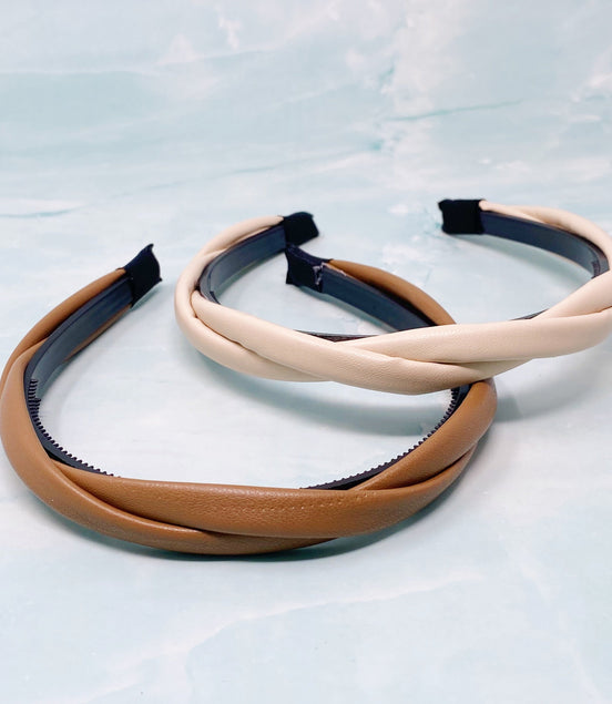Vegan Leather Twisted Headband Set Of 2