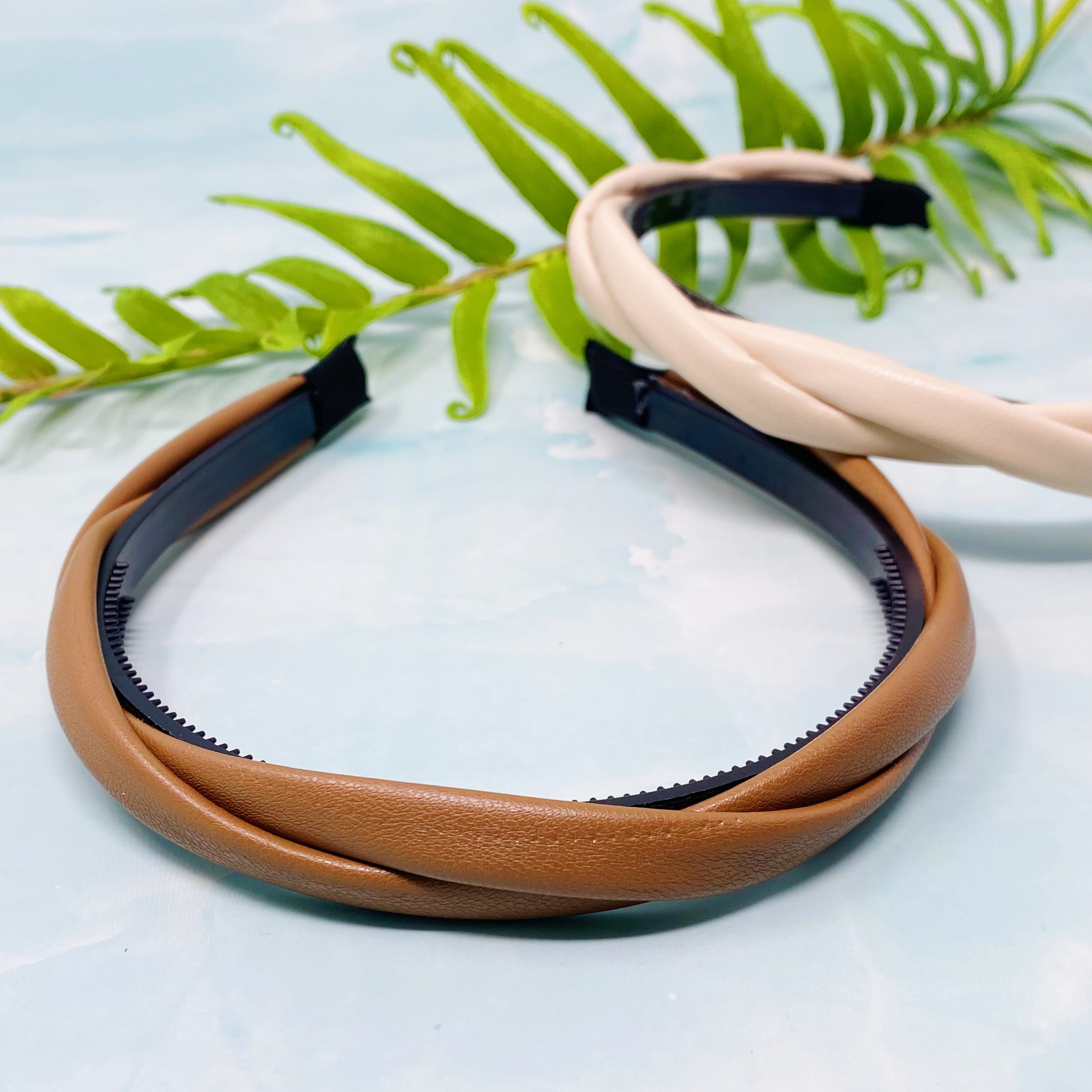 Vegan Leather Twisted Headband Set Of 2