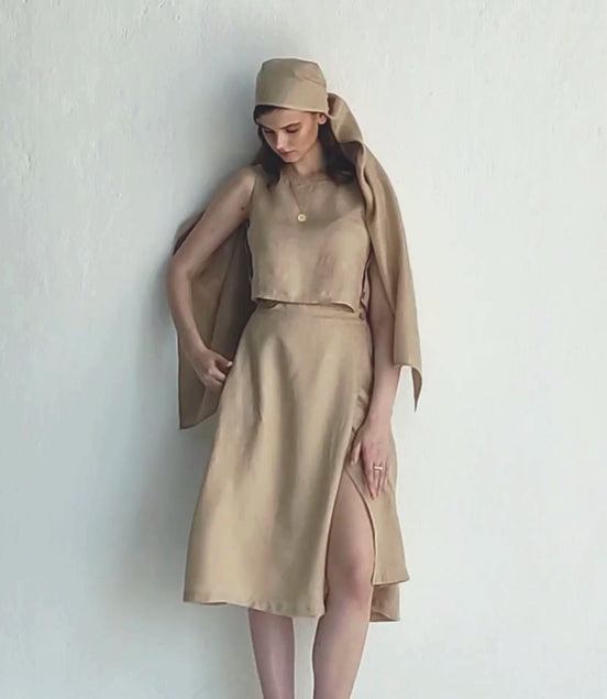 Boxy Crop Top in Neutral Beige