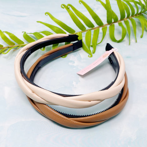 Vegan Leather Twisted Headband Set Of 2
