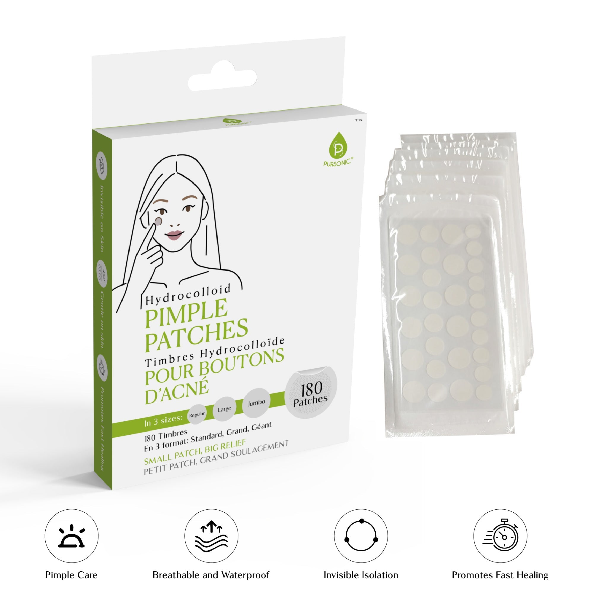 Pursonic Hydrocolloid Pimple Patches – Multi-Size Blemish Care for Faster Healing