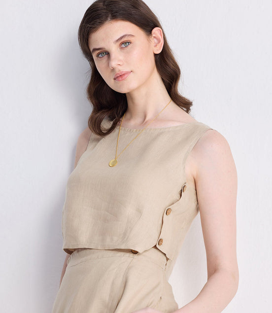 Boxy Crop Top in Neutral Beige
