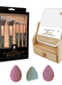 Pursonic Beauty Essentials Set – Studio Makeup Brush Set, Multi-Shape Sponges, and Dual-Sided Vanity Mirror with Bamboo Base