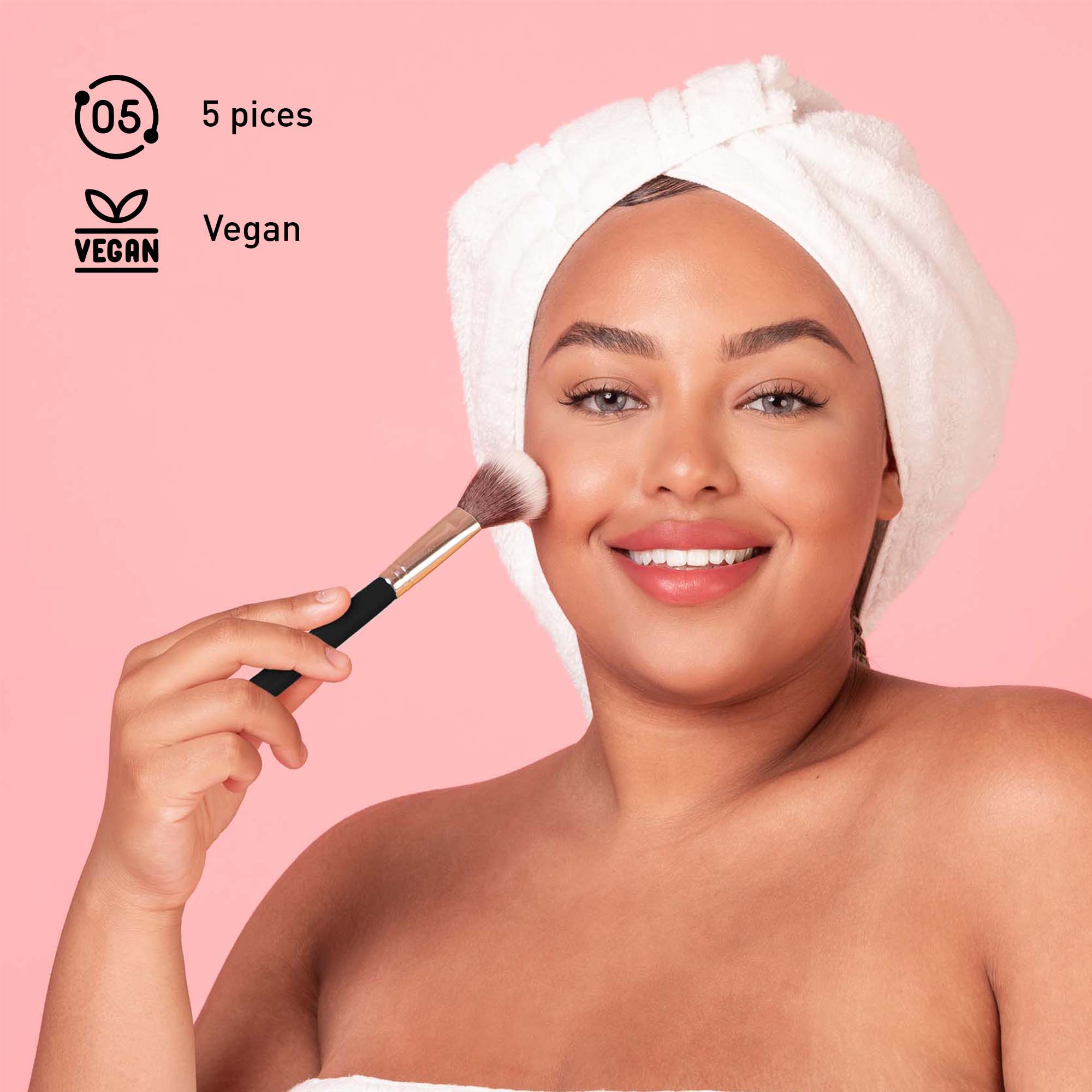 Pursonic Beauty Essentials Set – Studio Makeup Brush Set, Multi-Shape Sponges, and Dual-Sided Vanity Mirror with Bamboo Base