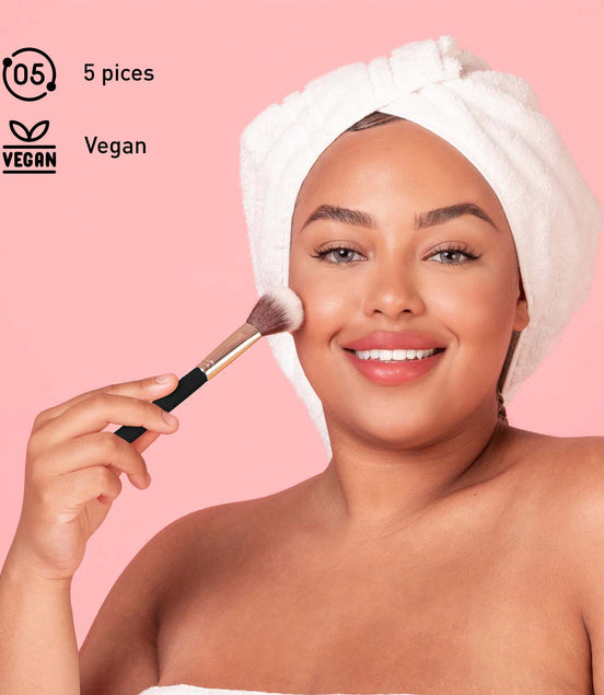 Pursonic Beauty Essentials Set – Studio Makeup Brush Set, Multi-Shape Sponges, and Dual-Sided Vanity Mirror with Bamboo Base