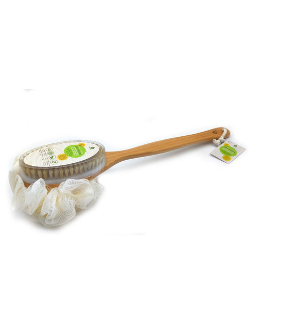 Dual Action Dry Brush & Mesh Sponge Combo with Lotus Wooden Handle