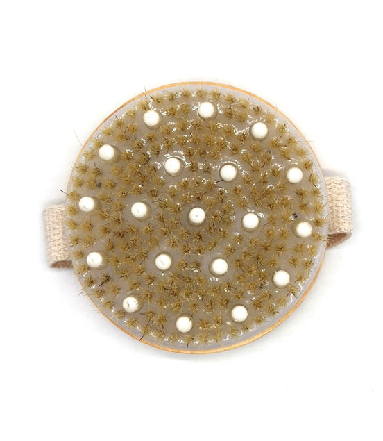 Bath Brush and Rubber Massager with Lotus wooden handle