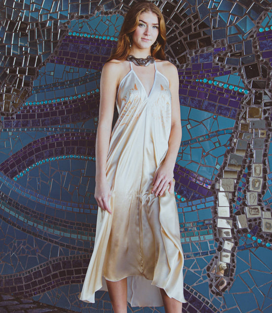 Altair Silk Halter Dress in Dueling Jaguars