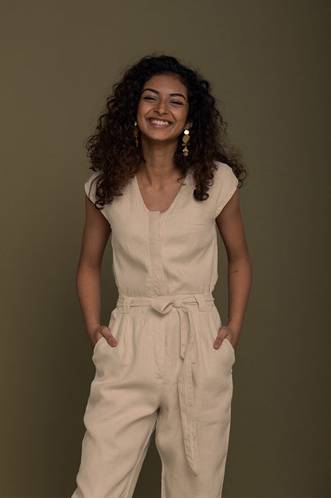 Evening Chai Jumpsuit in Neutral Beige