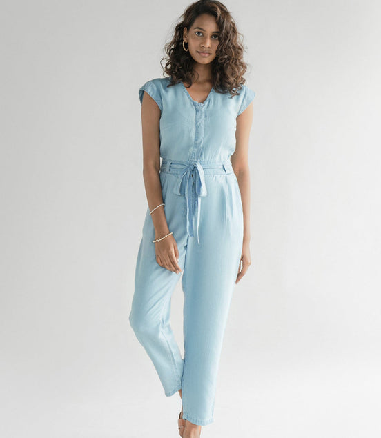 Evening Chai Jumpsuit in Blue Denim