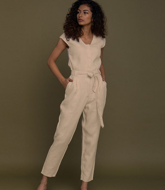Evening Chai Jumpsuit in Neutral Beige