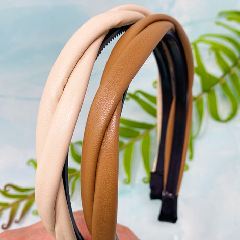 Vegan Leather Twisted Headband Set Of 2