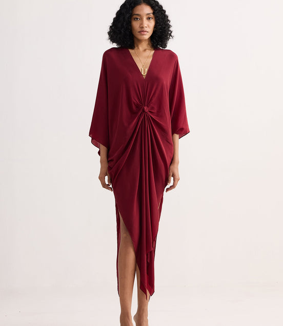 Front Twist Kaftan Dress in Burgundy