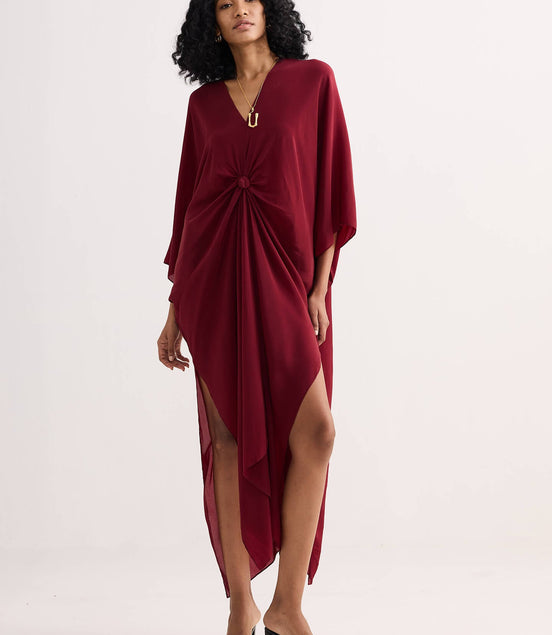 Front Twist Kaftan Dress in Burgundy