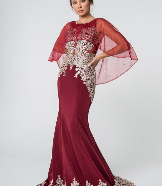 Rome Jersey Mermaid Long Dress with Embroidery and Jewels