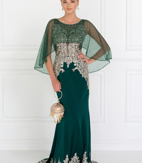 Rome Jersey Mermaid Long Dress with Embroidery and Jewels