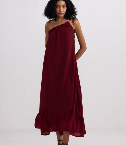 The One-Shoulder Icon Dress in Ruby Crepe