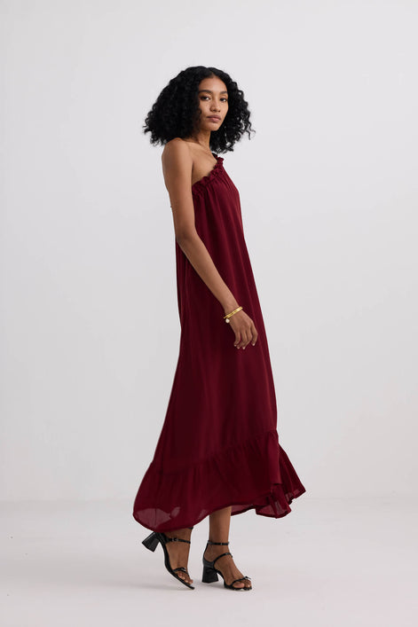The One-Shoulder Icon Dress in Ruby Crepe