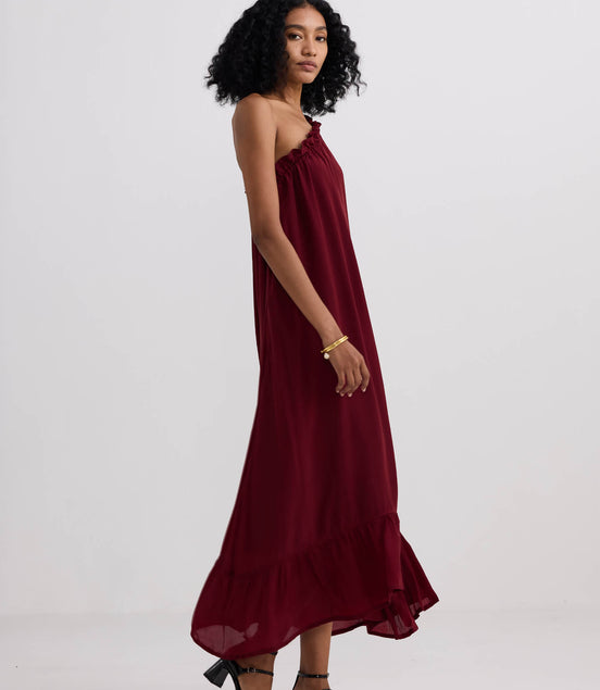 The One-Shoulder Icon Dress in Ruby Crepe