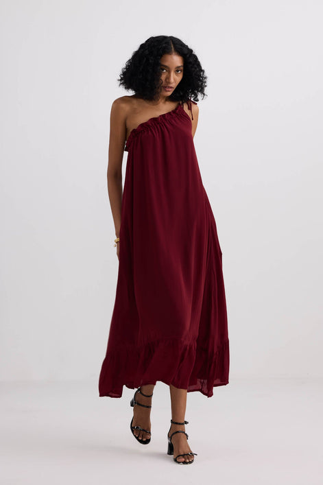 The One-Shoulder Icon Dress in Ruby Crepe