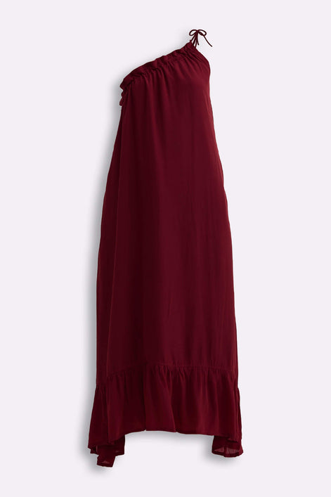 The One-Shoulder Icon Dress in Ruby Crepe