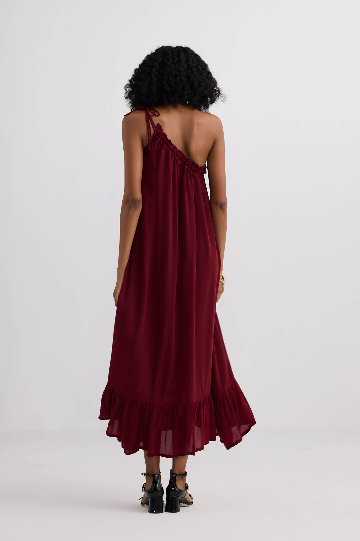 The One-Shoulder Icon Dress in Ruby Crepe