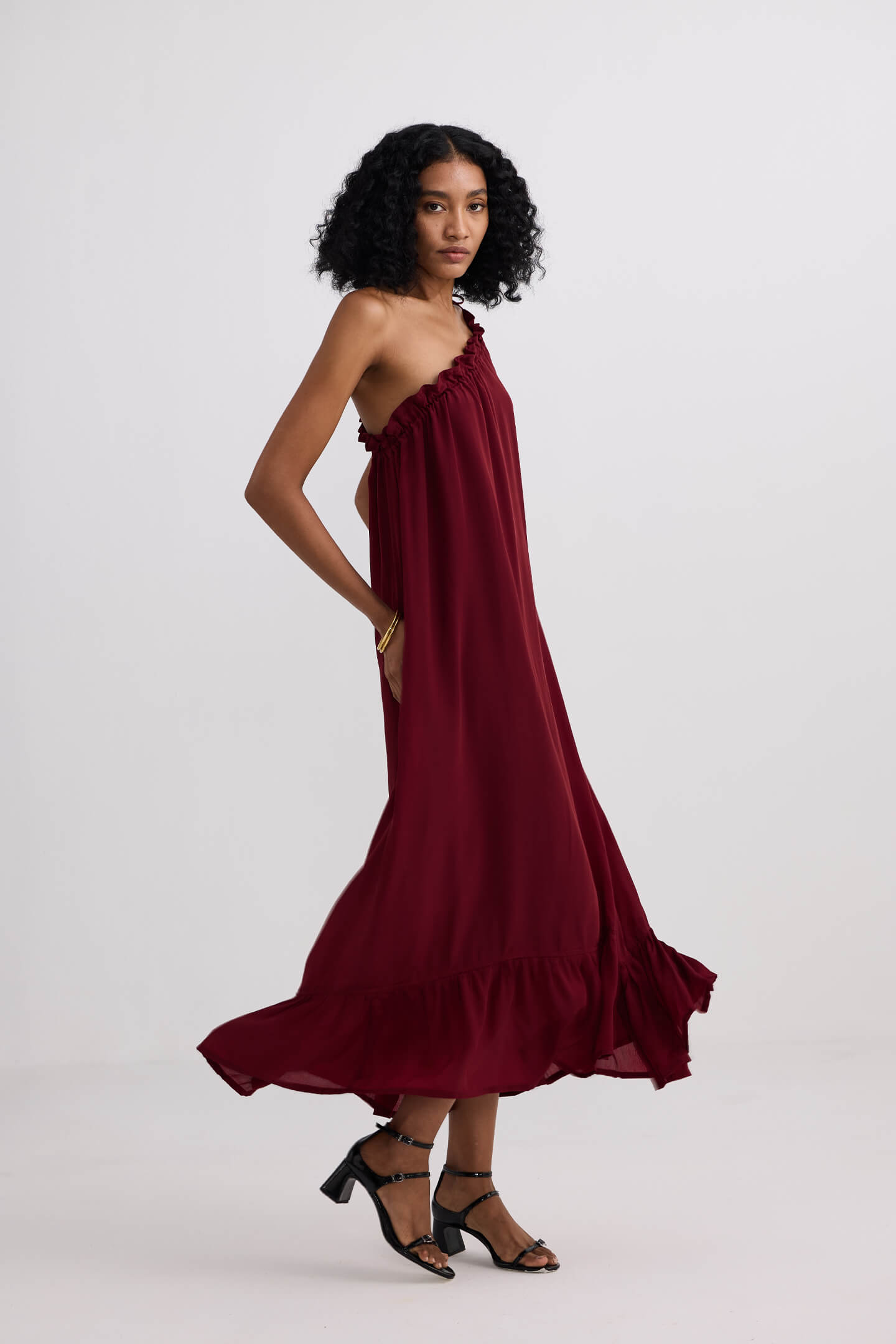 The One-Shoulder Icon Dress in Ruby Crepe
