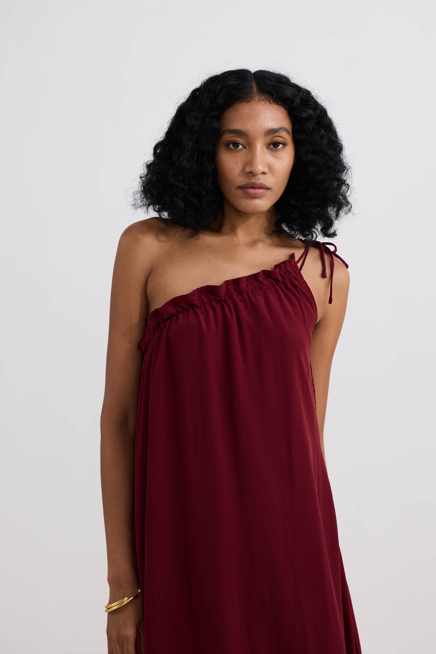 The One-Shoulder Icon Dress in Ruby Crepe