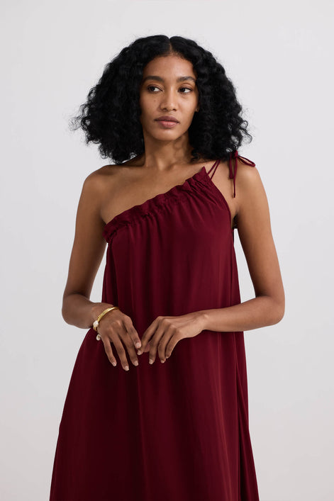 The One-Shoulder Icon Dress in Ruby Crepe
