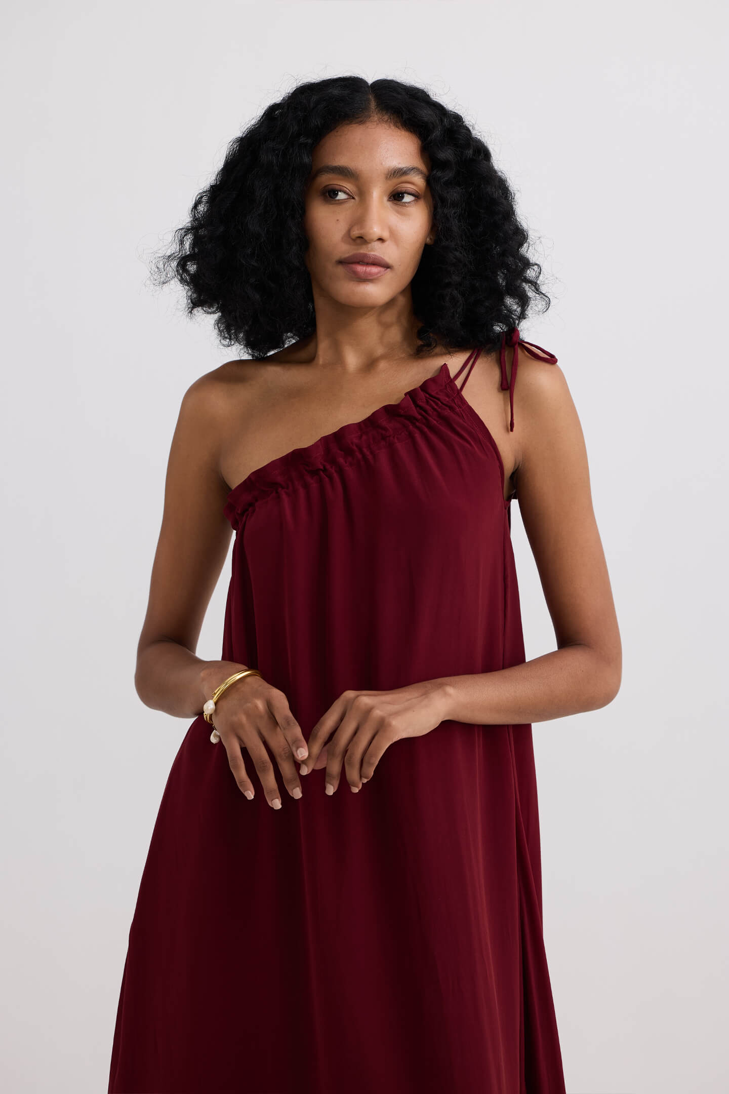 The One-Shoulder Icon Dress in Ruby Crepe