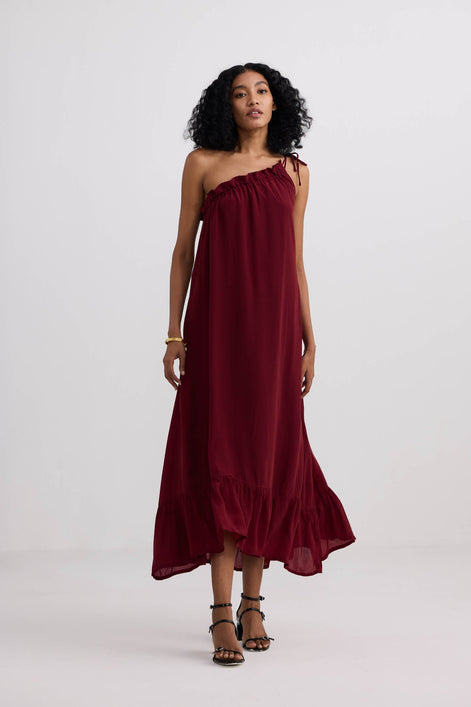 The One-Shoulder Icon Dress in Ruby Crepe