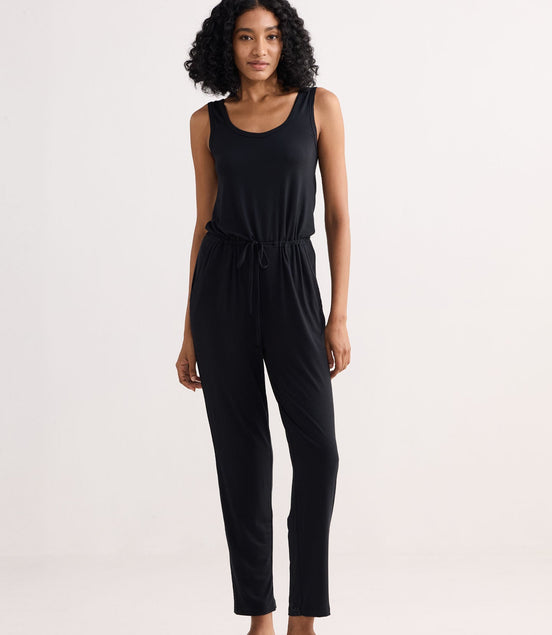 Relaxed Drawstring Jumpsuit in Black