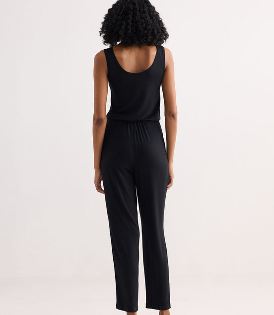 Relaxed Drawstring Jumpsuit in Black