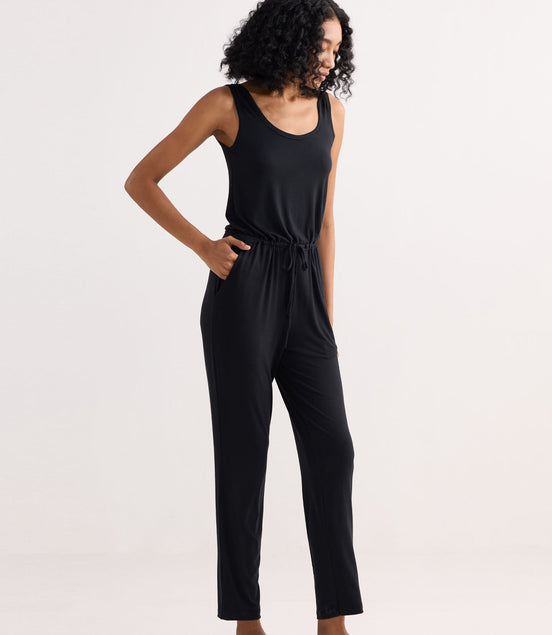 Relaxed Drawstring Jumpsuit in Black