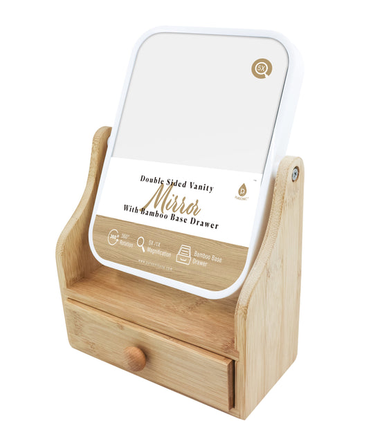 Dual-Sided Vanity Mirror with Bamboo Drawer Base