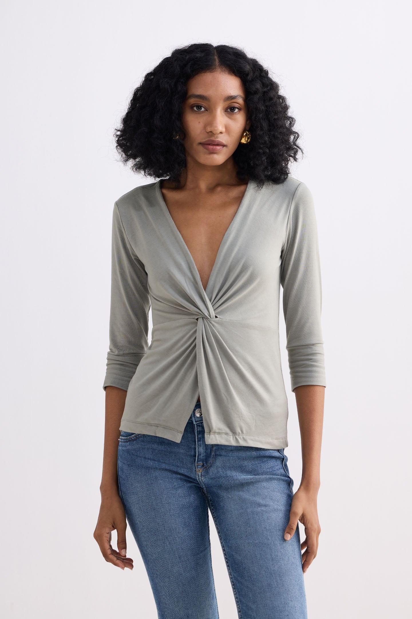 The Elevated Twist Top in Light Olive Knit
