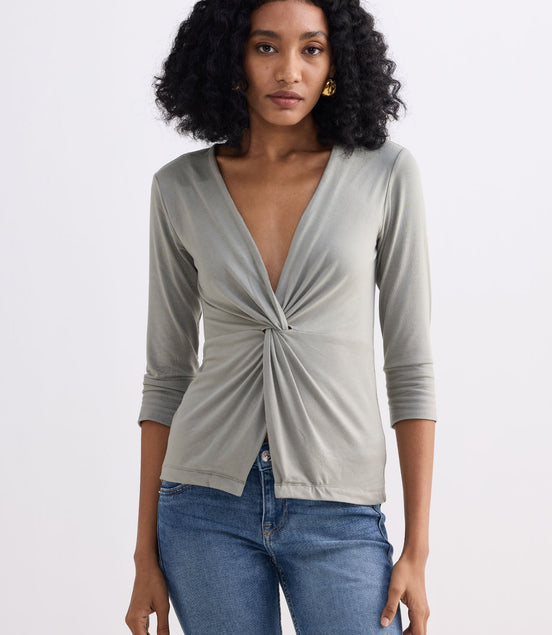 The Elevated Twist Top in Light Olive Knit