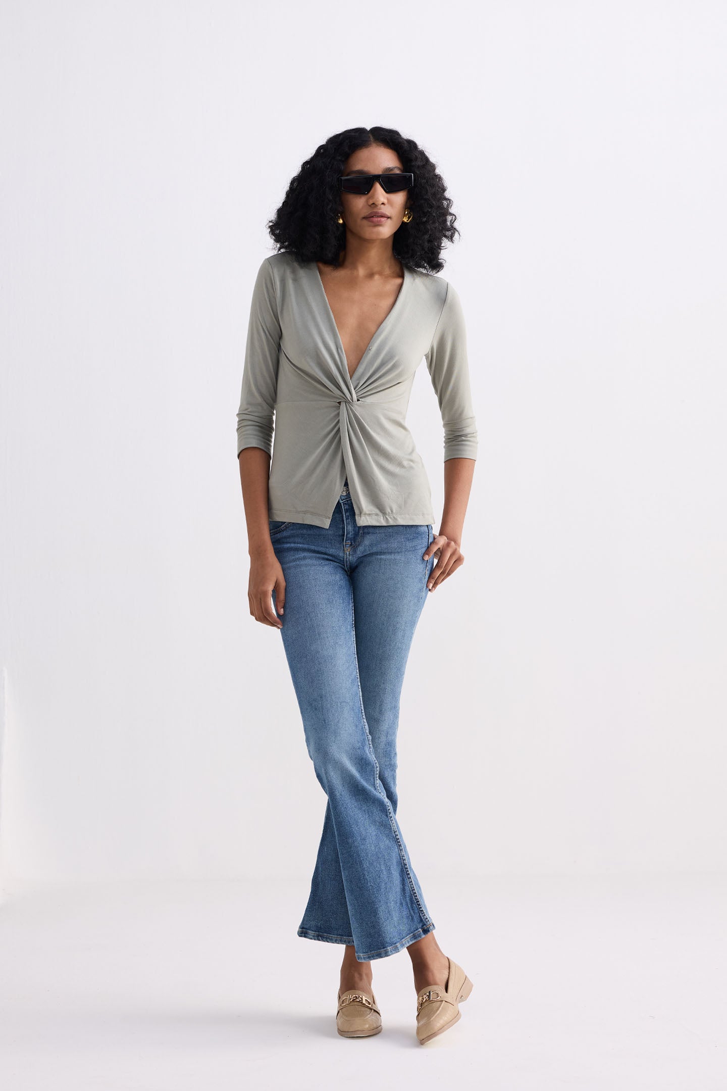 The Elevated Twist Top in Light Olive Knit
