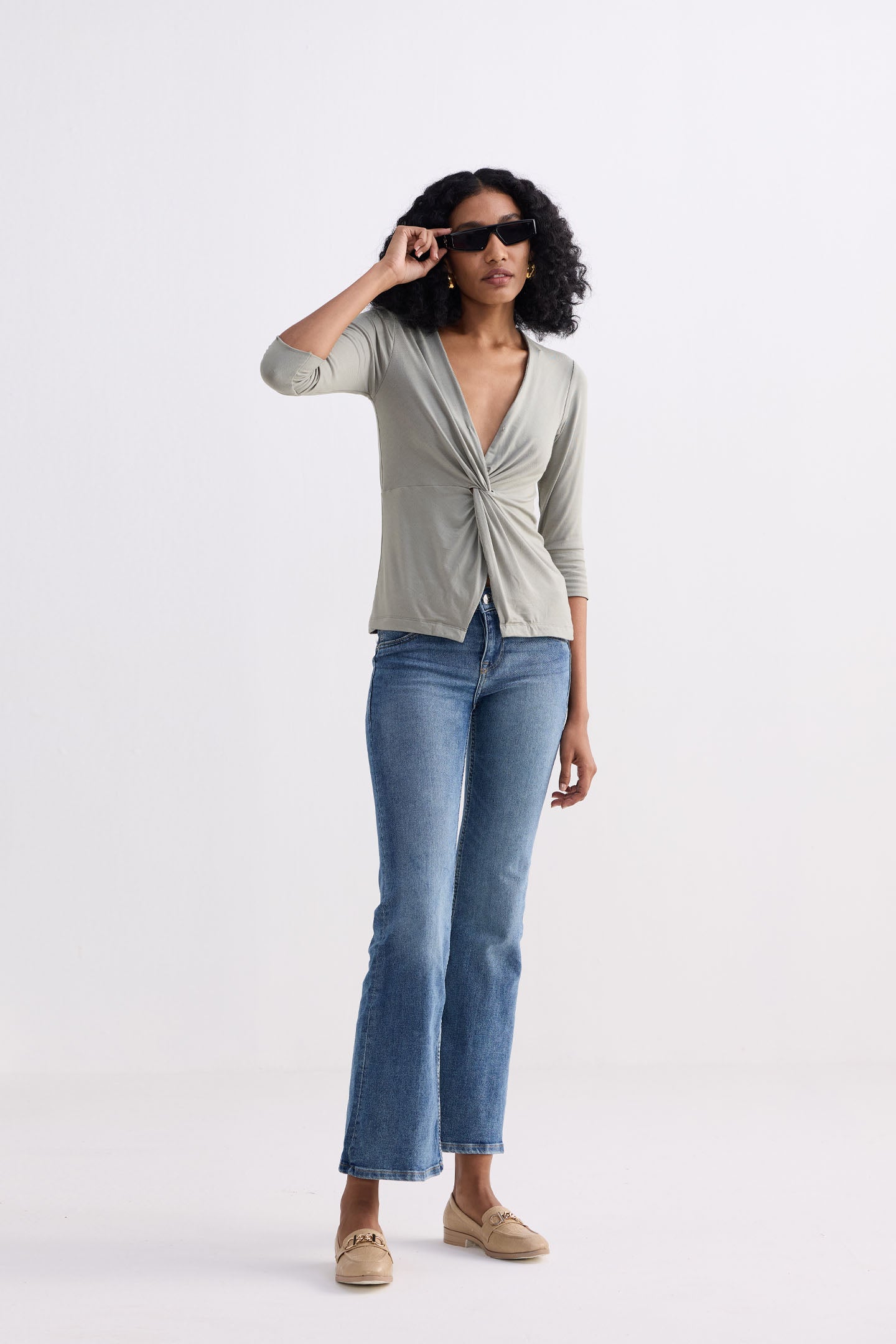 The Elevated Twist Top in Light Olive Knit