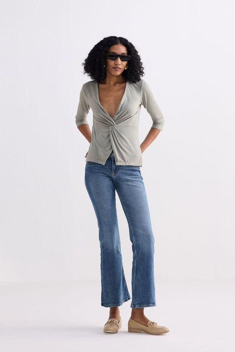 The Elevated Twist Top in Light Olive Knit