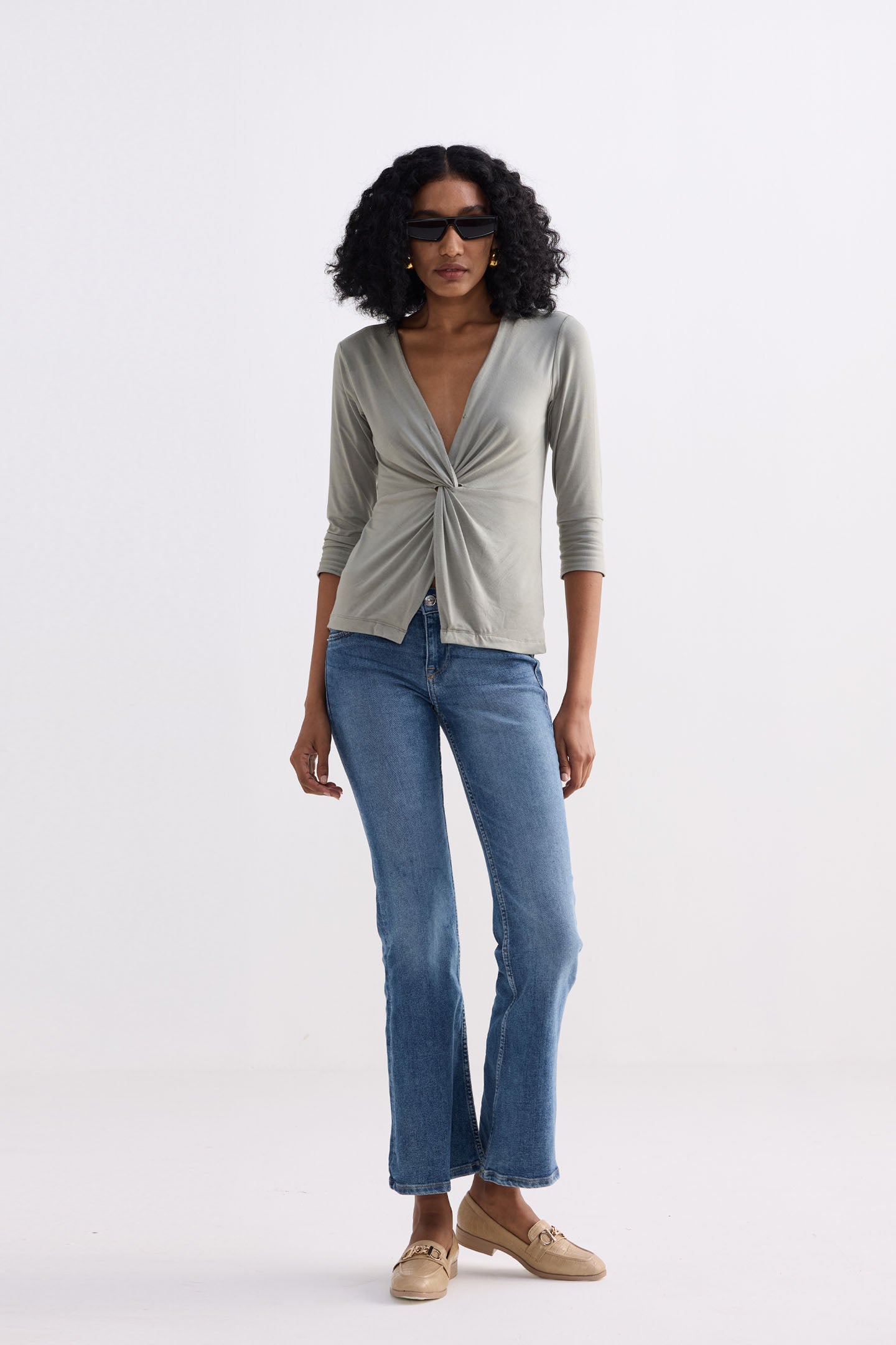 The Elevated Twist Top in Light Olive Knit