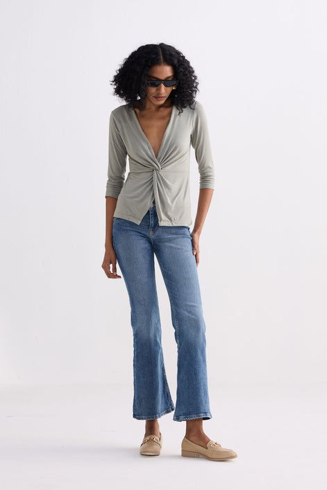 The Elevated Twist Top in Light Olive Knit