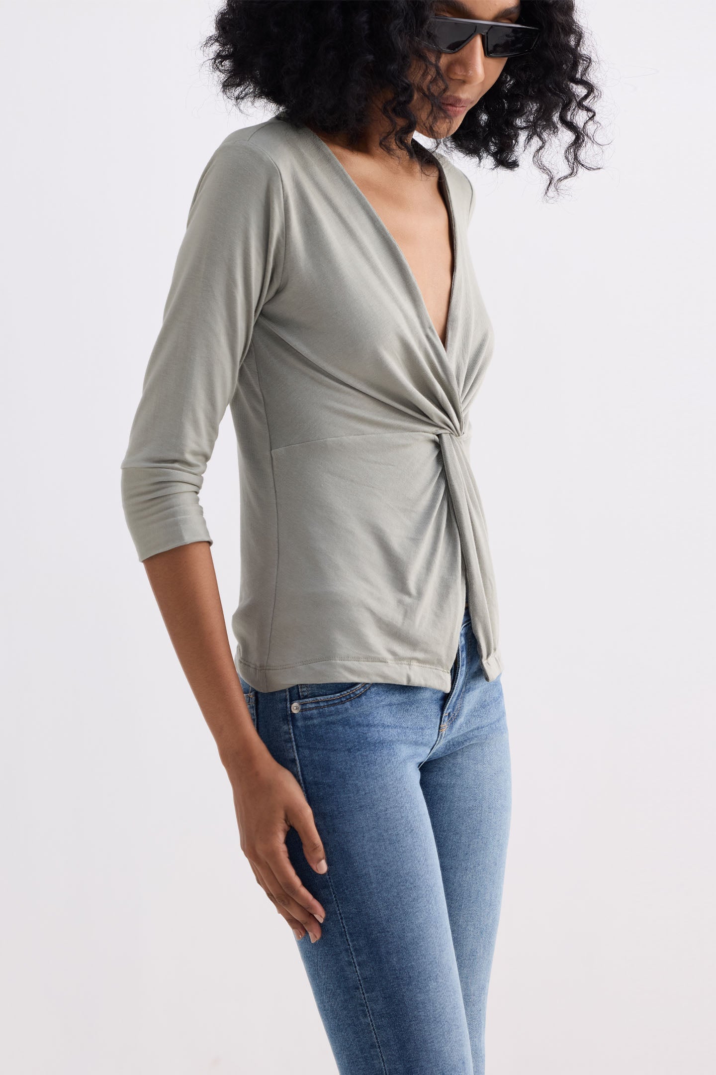 The Elevated Twist Top in Light Olive Knit