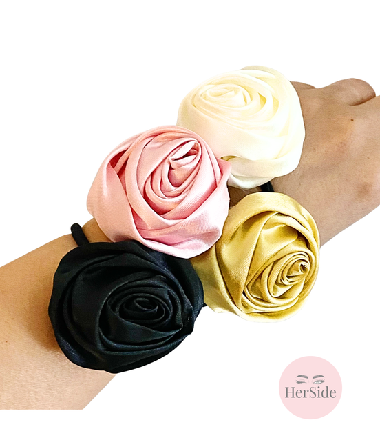 Hand Picked Satin Rose Hair Tie Set of 4