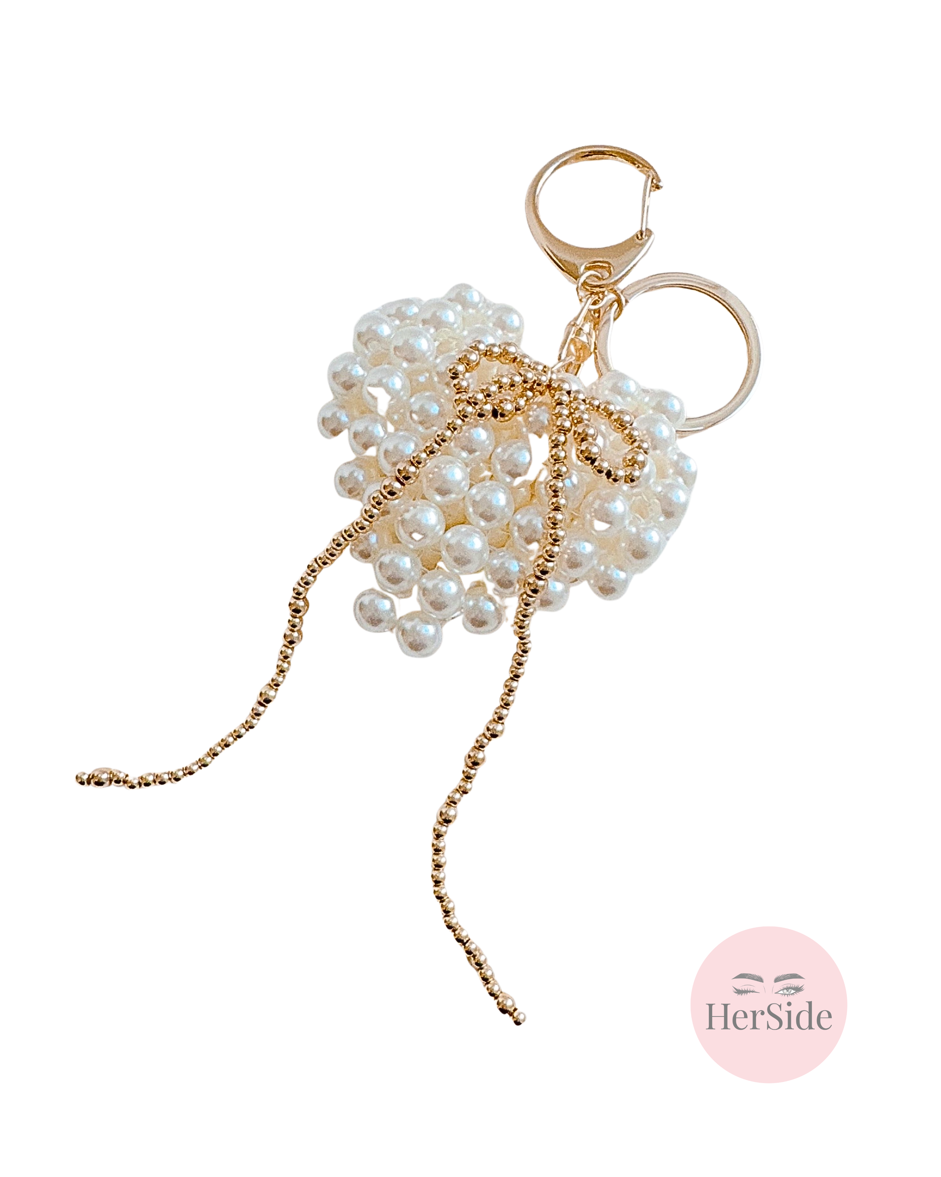 Pearl Knit Heart Beaded Bow Bag Charm