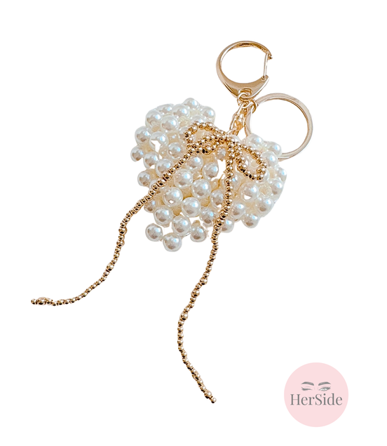 Pearl Knit Heart Beaded Bow Bag Charm