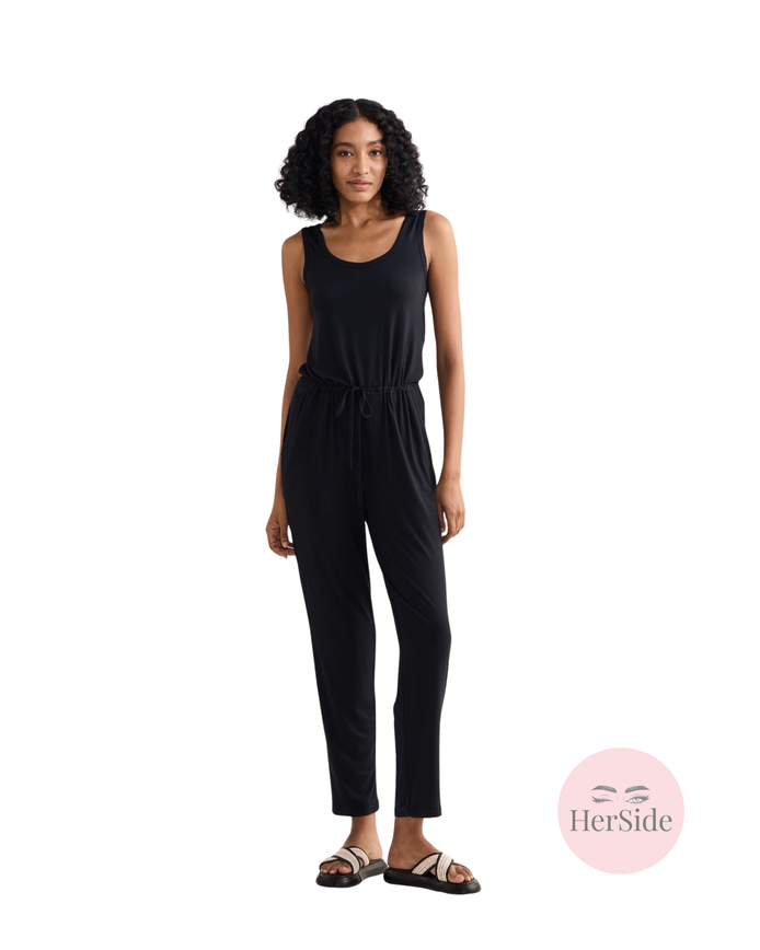 Relaxed Drawstring Jumpsuit in Black