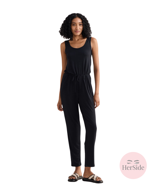 Relaxed Drawstring Jumpsuit in Black