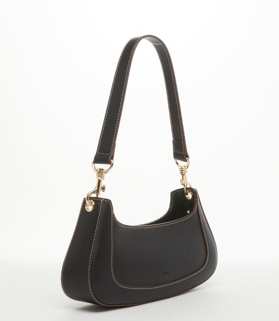 SUSU Leather Baguette Bag Small East West 90s Shoulder Bag Black Purse Y2K  Underarm Bag Trendy Handbag