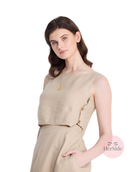 Boxy Crop Top in Neutral Beige